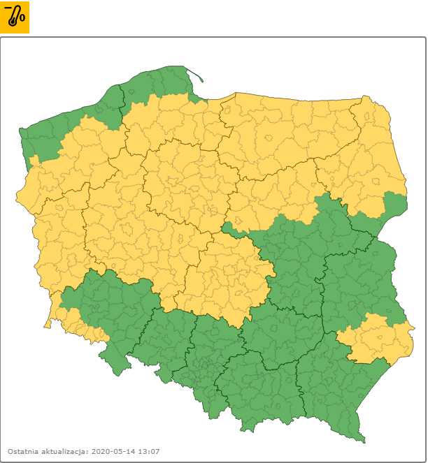 Wiosenne przymrozki mogą wystąpić w 184 powiatach w 11 województwach. 