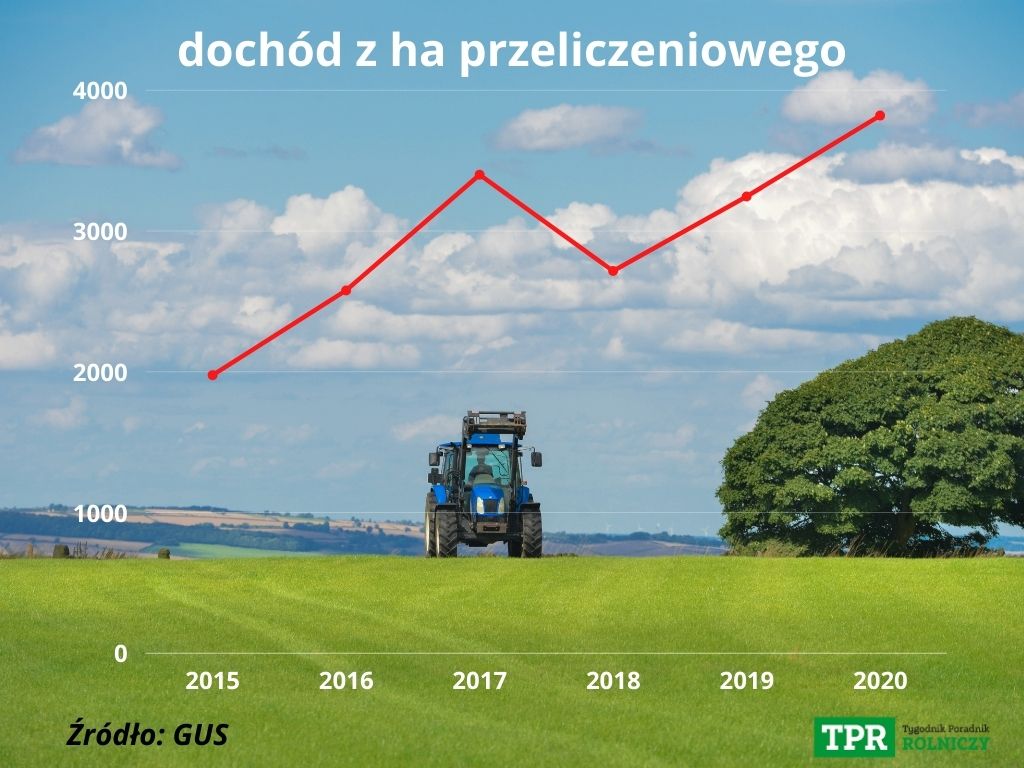 przeciętny dochód z pracy w indywidualnych gospodarstwach rolnych z 1 ha przeliczeniowego wyniósł w 2020 r. 3819 złotych