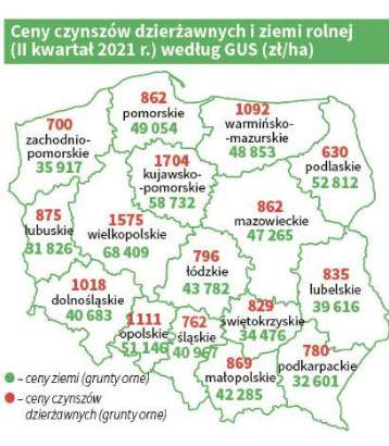 GUS średnie ceny gruntów rolnych w 2 kwartale 2021